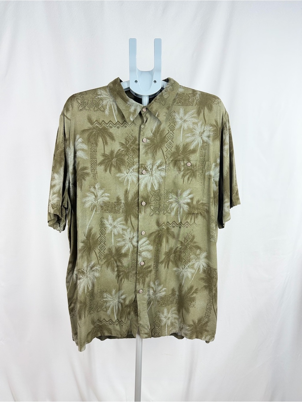 Batik Bay Mens XXL Hawaiian Shirt Olive Green Palm Tree Tribal Rayon Short Sleev